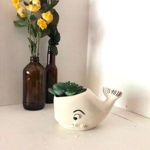 Vintage Whale Planter in White Ceramic